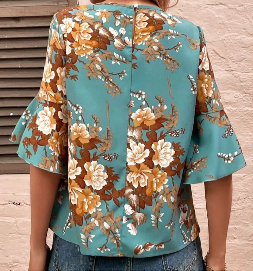 Printed Round Neck Half Sleeve Blouse
