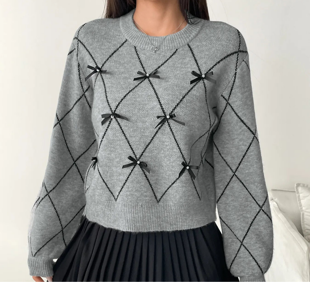 Diamond Pattern Bow Detail Sweater