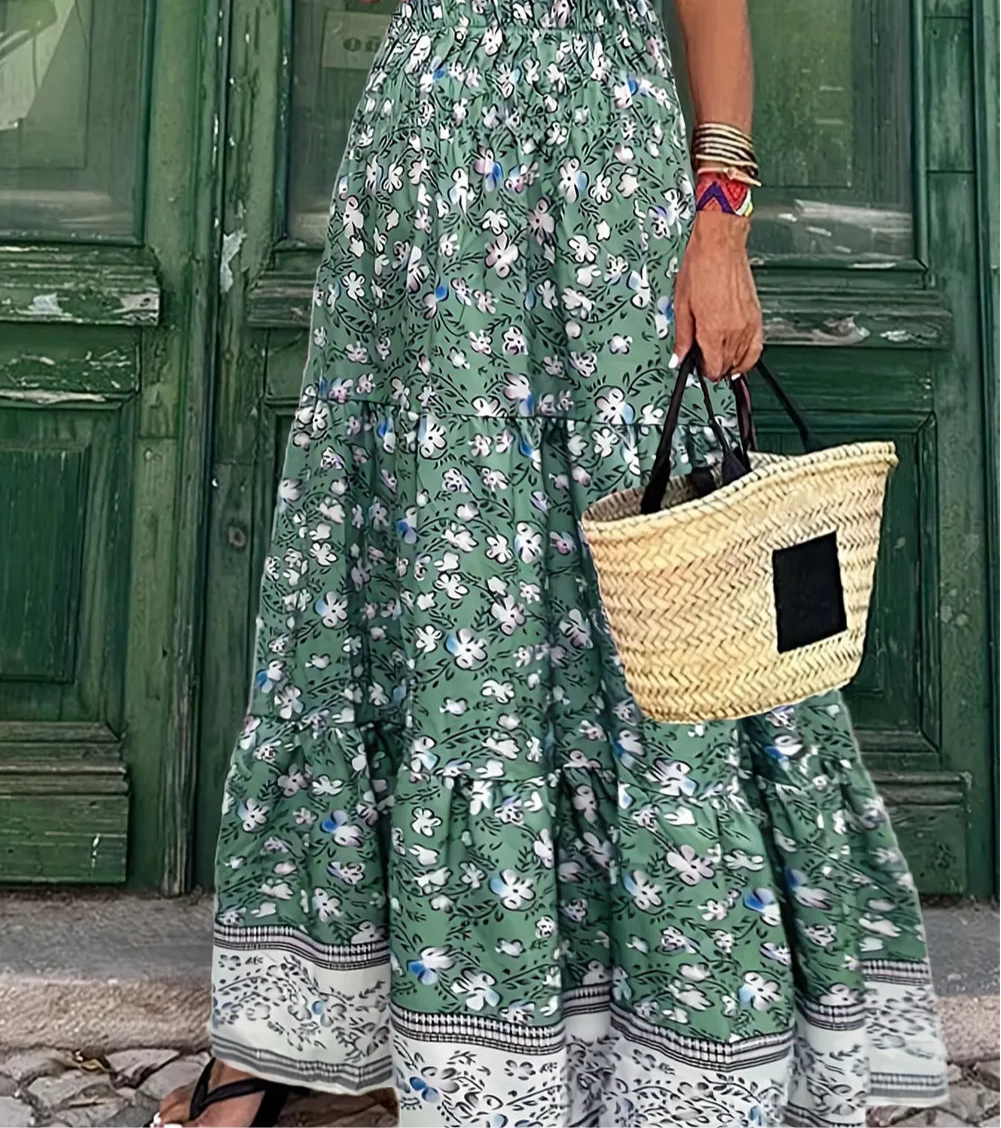 Full Size Tiered Printed Elastic Waist Skirt