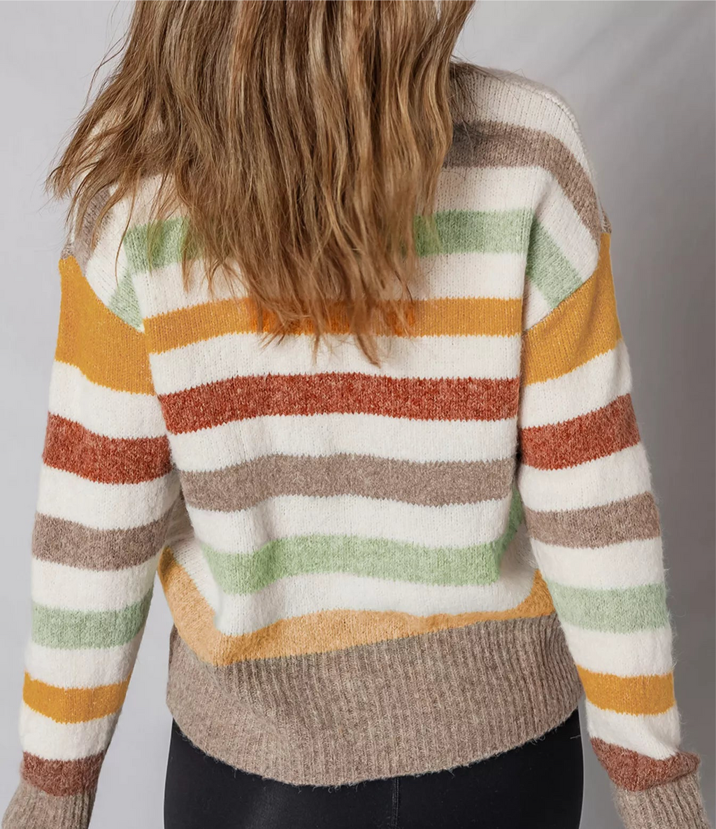 Multicolour Stripe Drop Shoulder Crew Neck Sweater