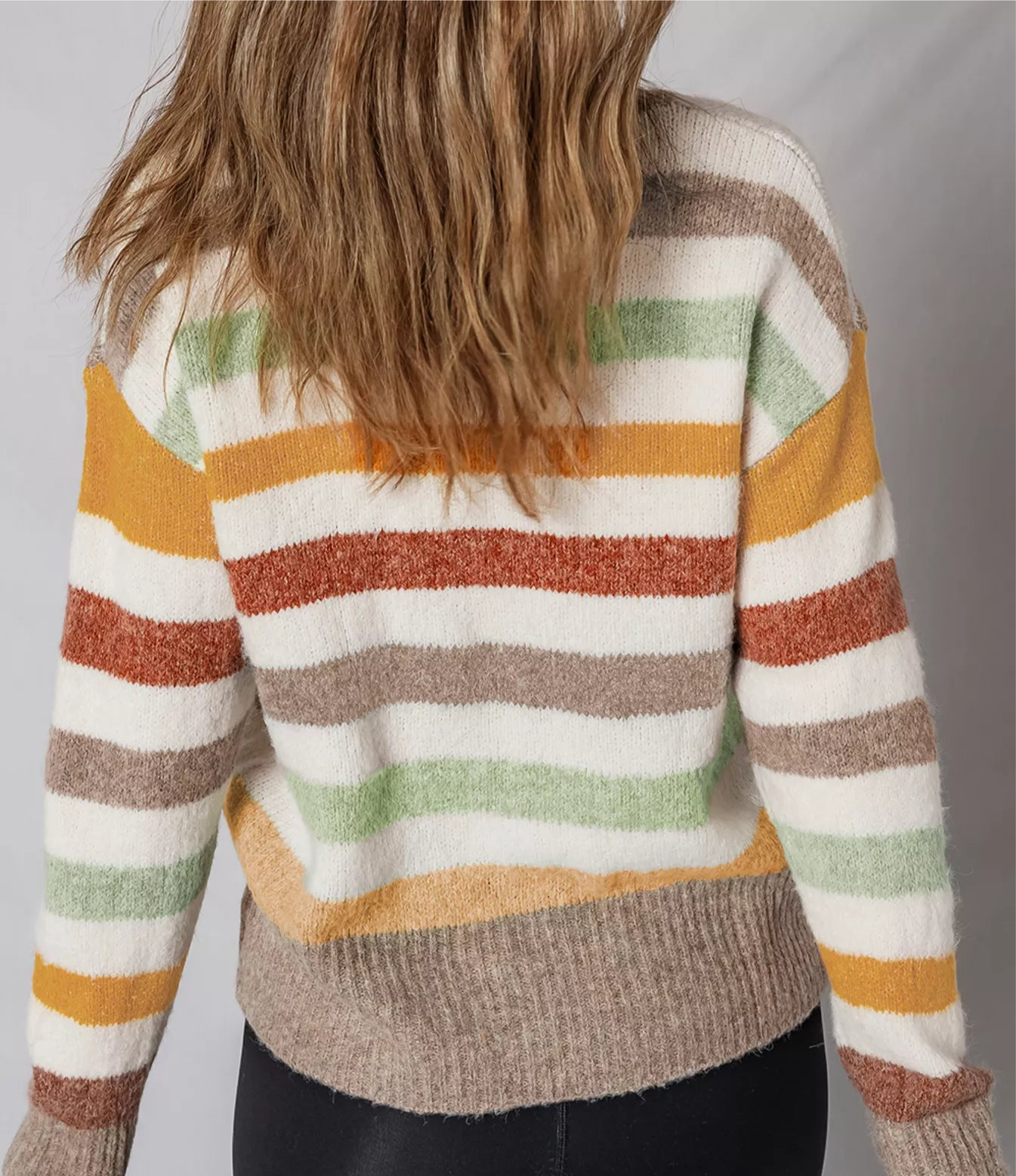 Multicolour Stripe Drop Shoulder Crew Neck Sweater
