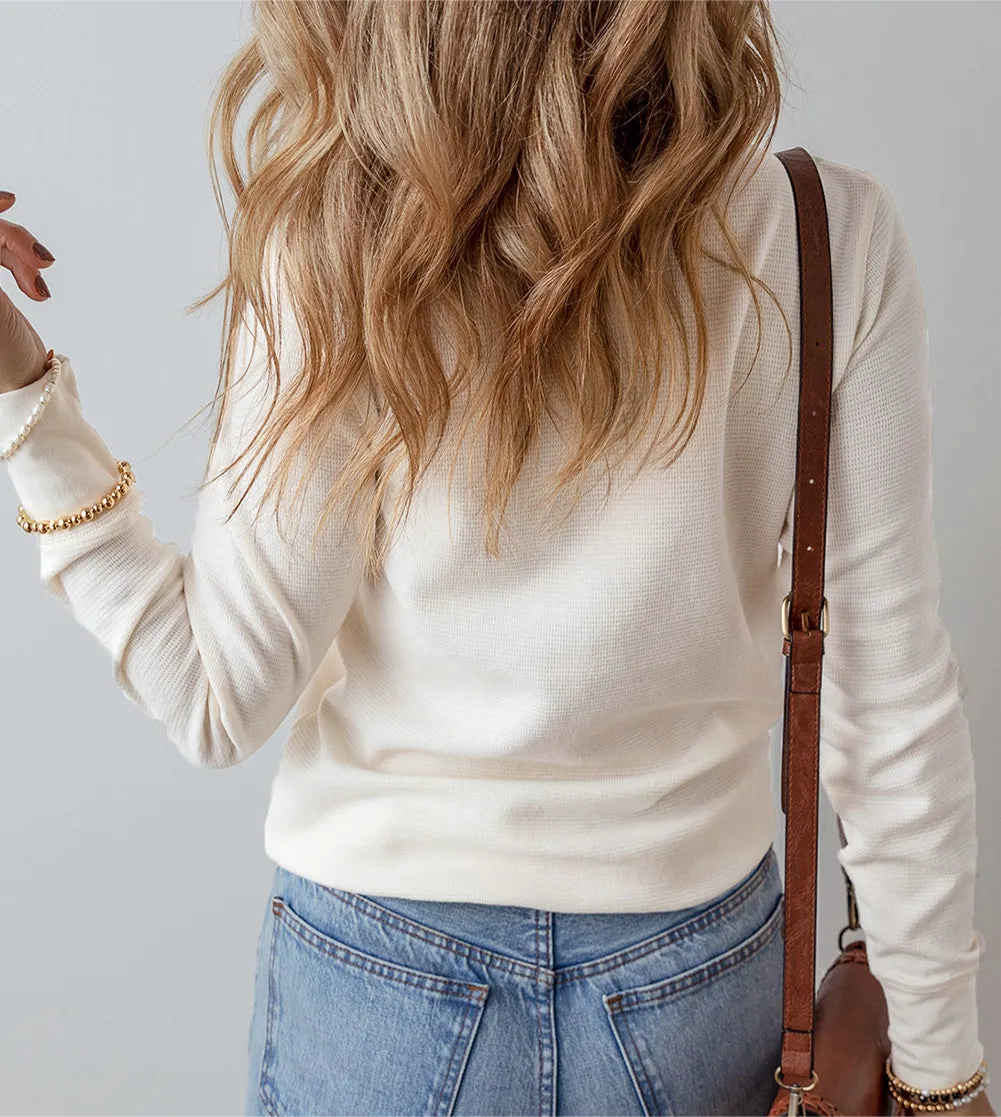 Half Button Long Sleeve Top
