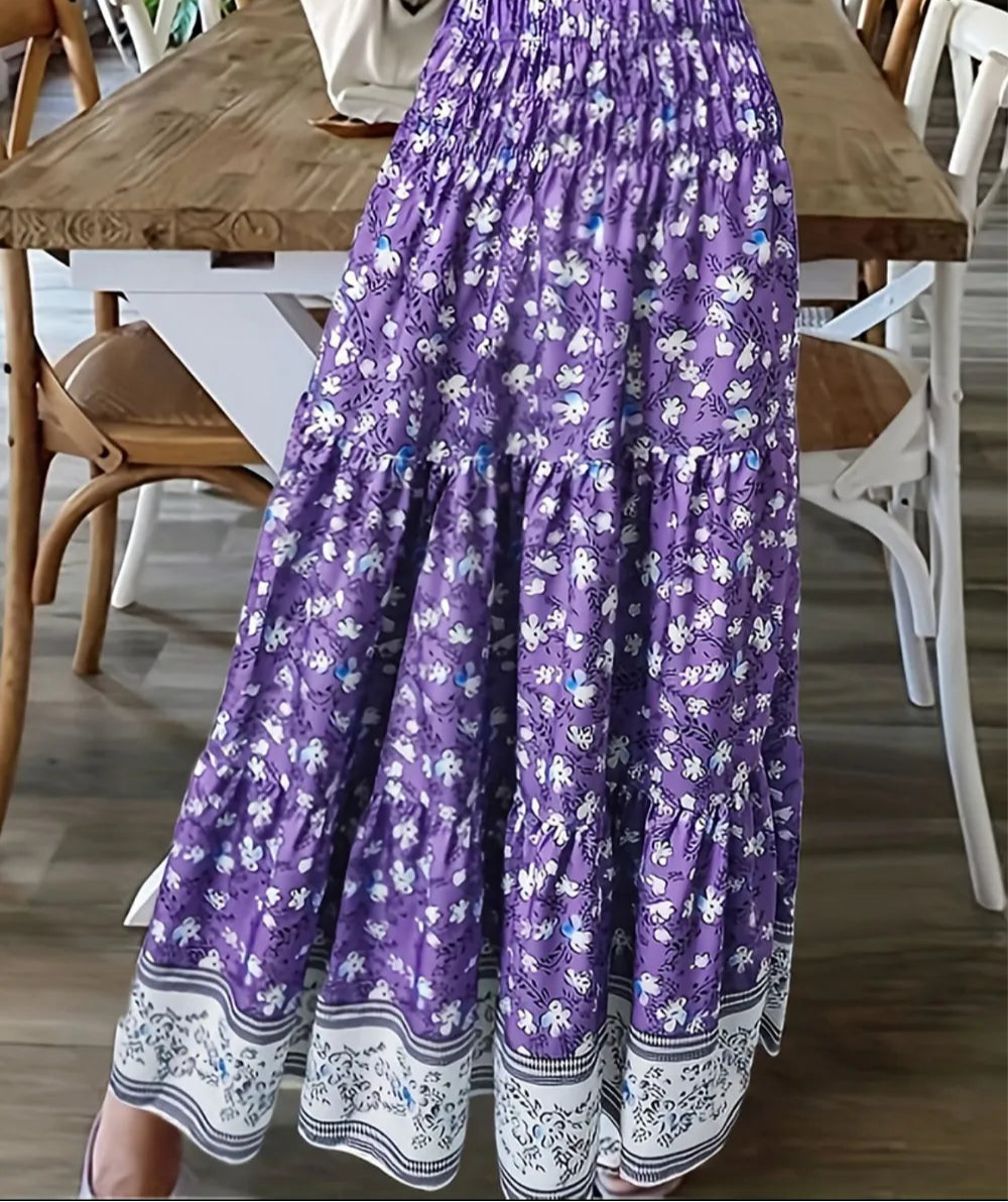 Full Size Tiered Printed Elastic Waist Skirt