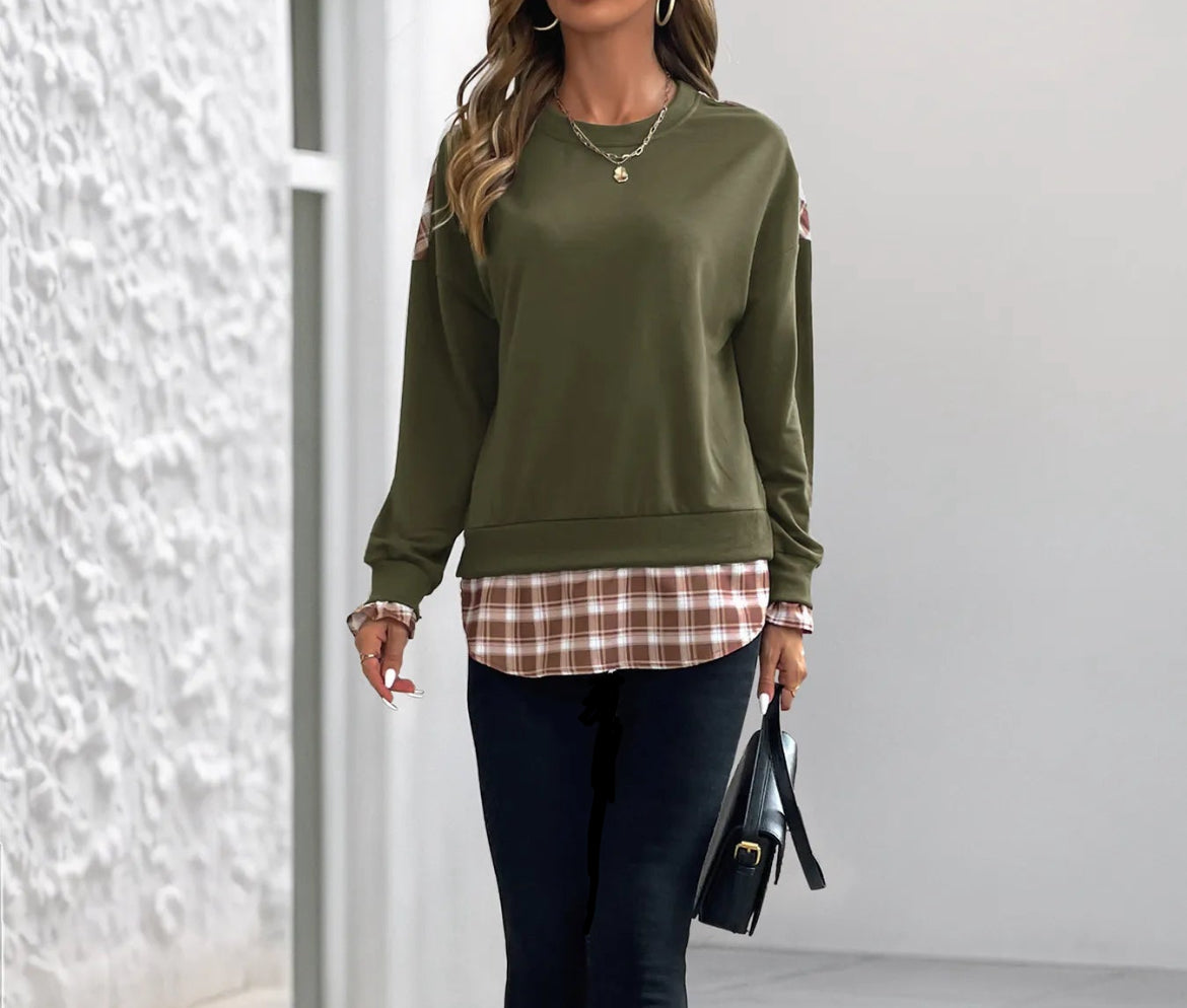 Plaid Long Sleeve Sweatshirt